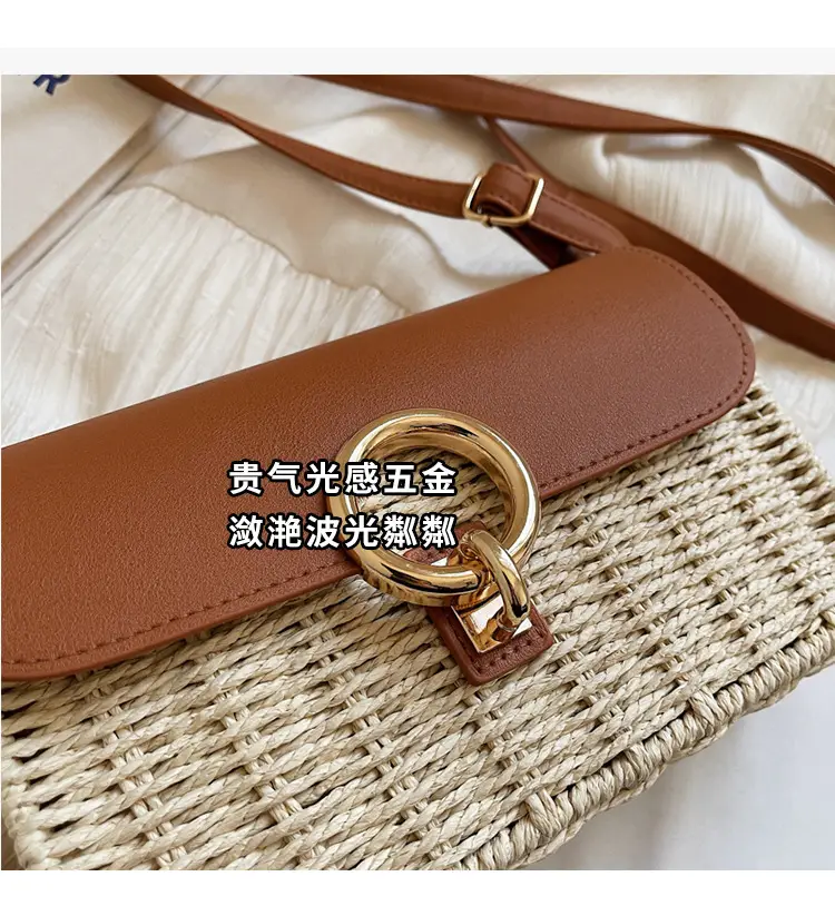 Women Beach Bag Orange Woven Square Shoulder Crossbody — feature 5