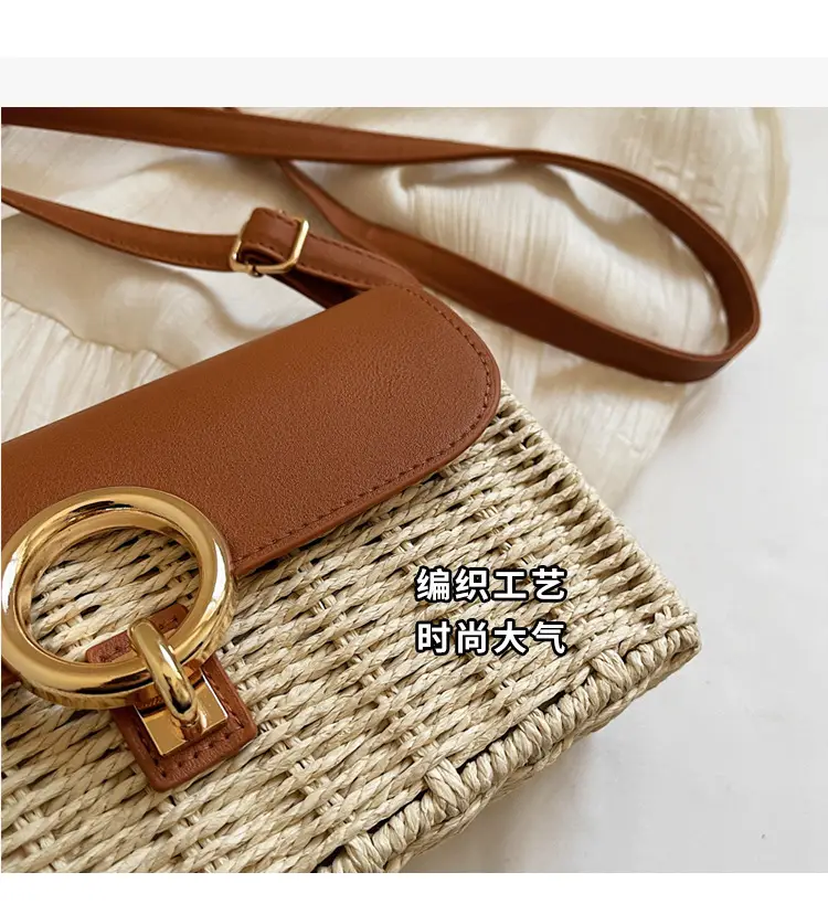 Women Beach Bag Orange Woven Square Shoulder Crossbody — feature 6