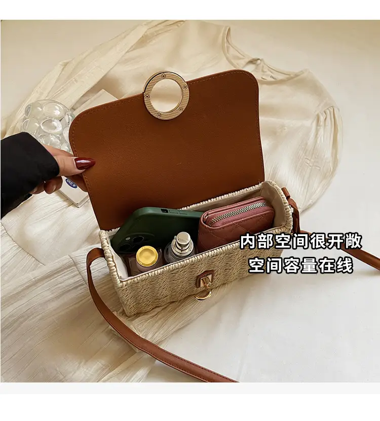 Women Beach Bag Orange Woven Square Shoulder Crossbody — feature 8