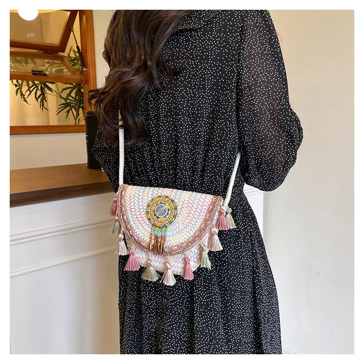 Straw Tassel Crossbody Bag with Embroidered Ball — feature 23