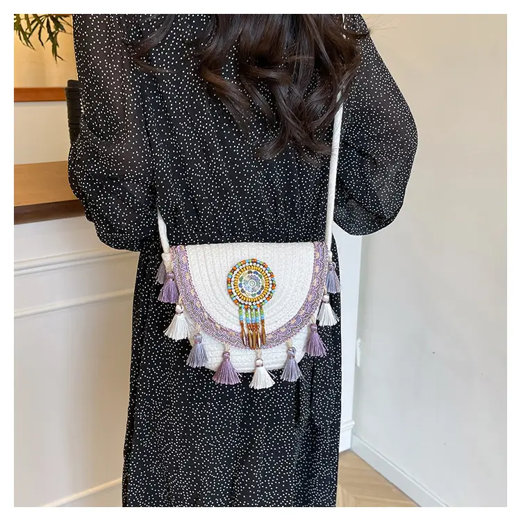 Straw Tassel Crossbody Bag with Embroidered Ball — feature 30