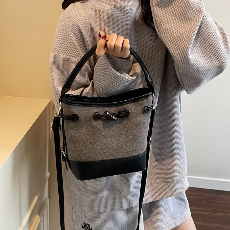 Women's Retro Bucket Bag Brown Beige Crossbody 2025 - Image 7
