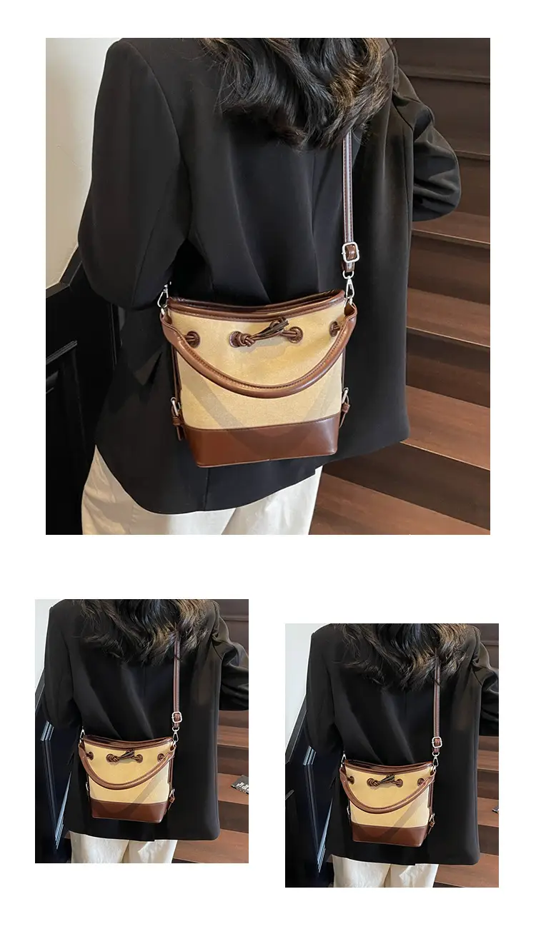 Women's Retro Bucket Bag Brown Beige Crossbody 2025 — feature 12
