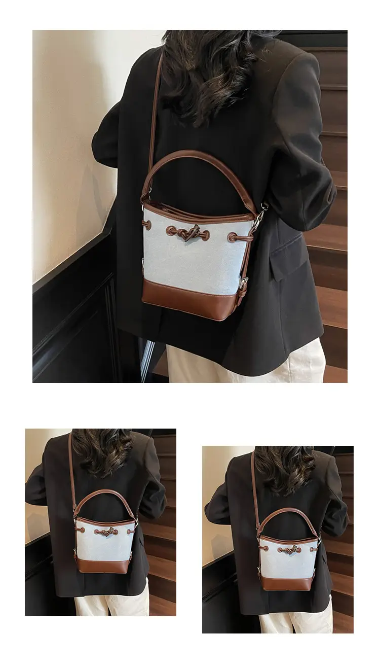 Women's Retro Bucket Bag Brown Beige Crossbody 2025 — feature 13