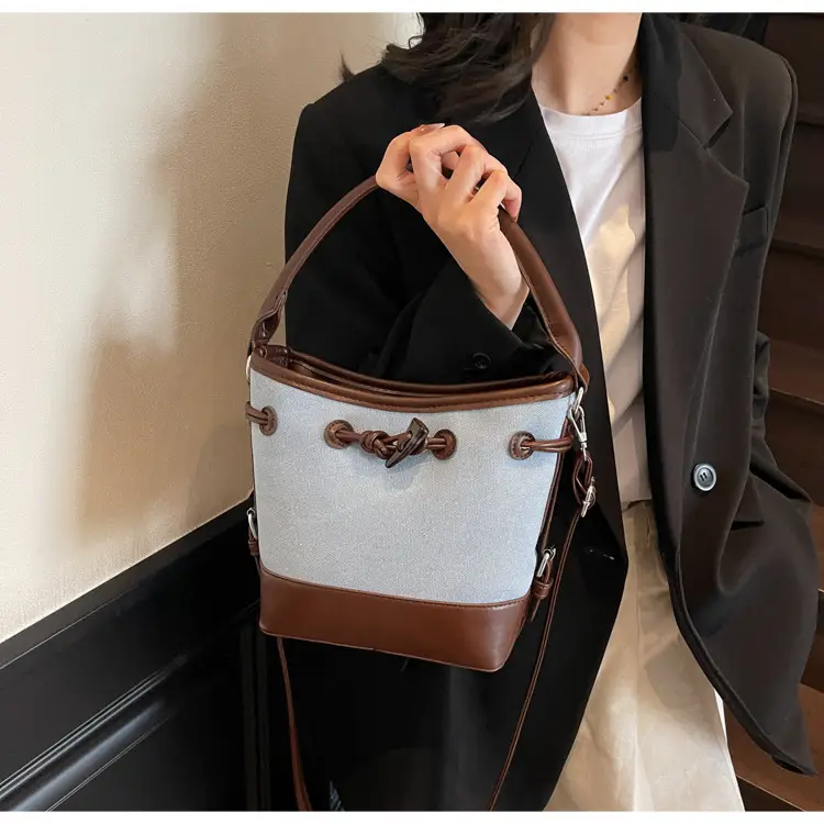 Women's Retro Bucket Bag Brown Beige Crossbody 2025 — feature 29