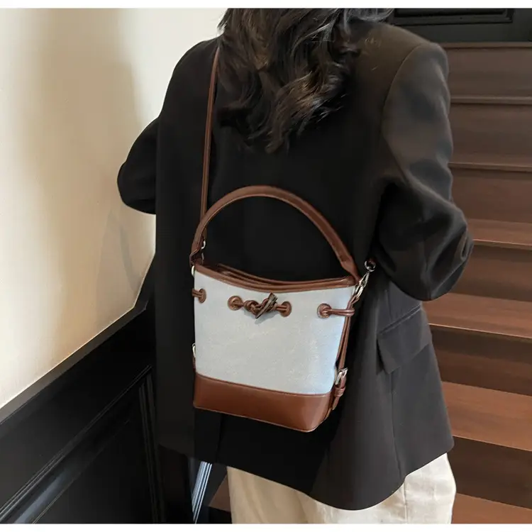 Women's Retro Bucket Bag Brown Beige Crossbody 2025 — feature 31