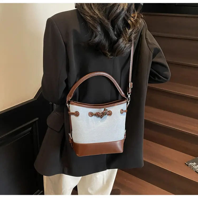 Women's Retro Bucket Bag Brown Beige Crossbody 2025 — feature 32