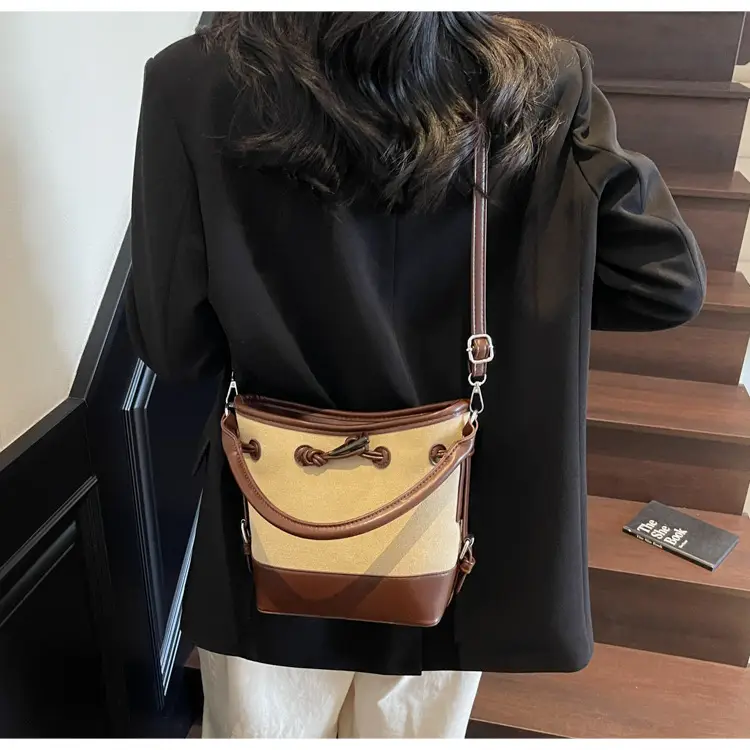 Women's Retro Bucket Bag Brown Beige Crossbody 2025 — feature 37