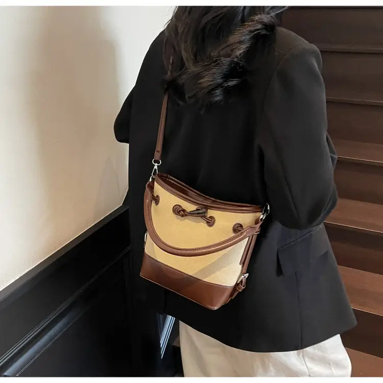 Women's Retro Bucket Bag Brown Beige Crossbody 2025 — feature 38