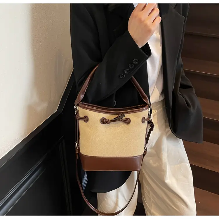 Women's Retro Bucket Bag Brown Beige Crossbody 2025 — feature 39