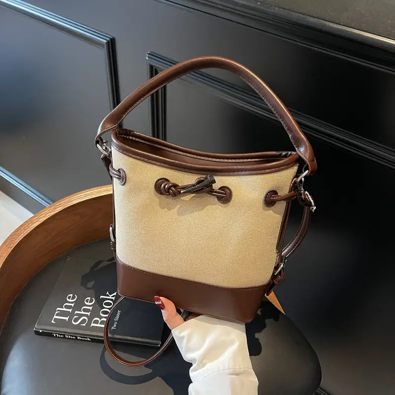 Women's Retro Bucket Bag Brown Beige Crossbody 2025 - Image 4