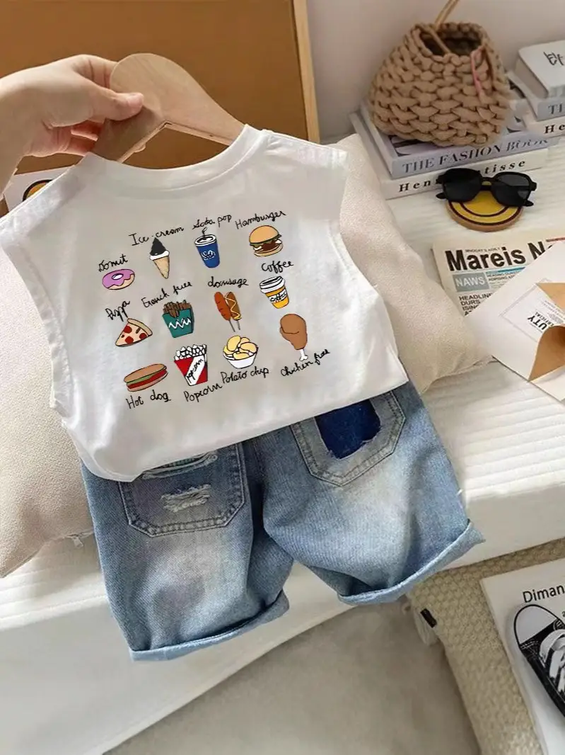 100 Cotton Cartoon Vest Boys Girls Sleeveless Summer Top