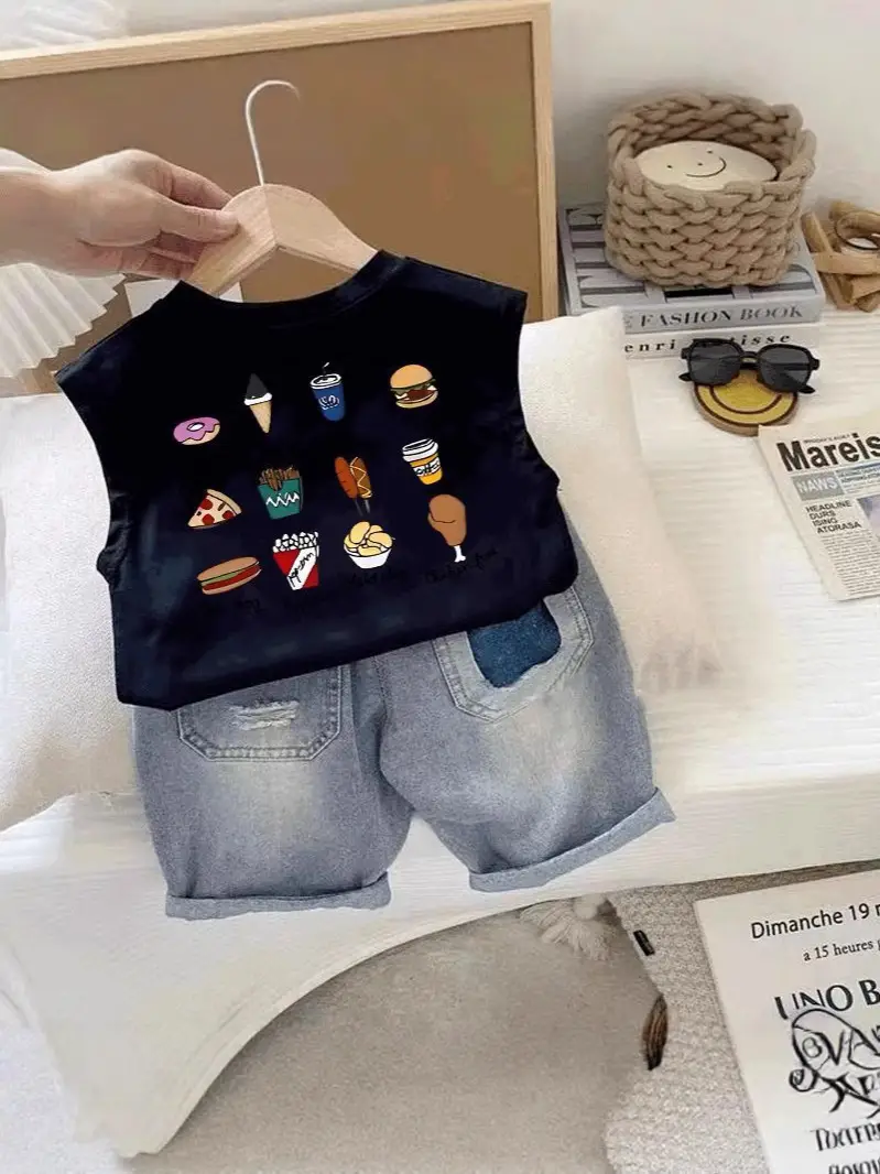 100 Cotton Cartoon Vest Boys Girls Sleeveless Summer Top