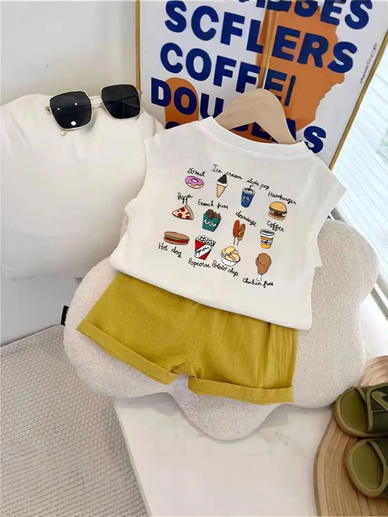 100 Cotton Cartoon Vest Boys Girls Sleeveless Summer Top