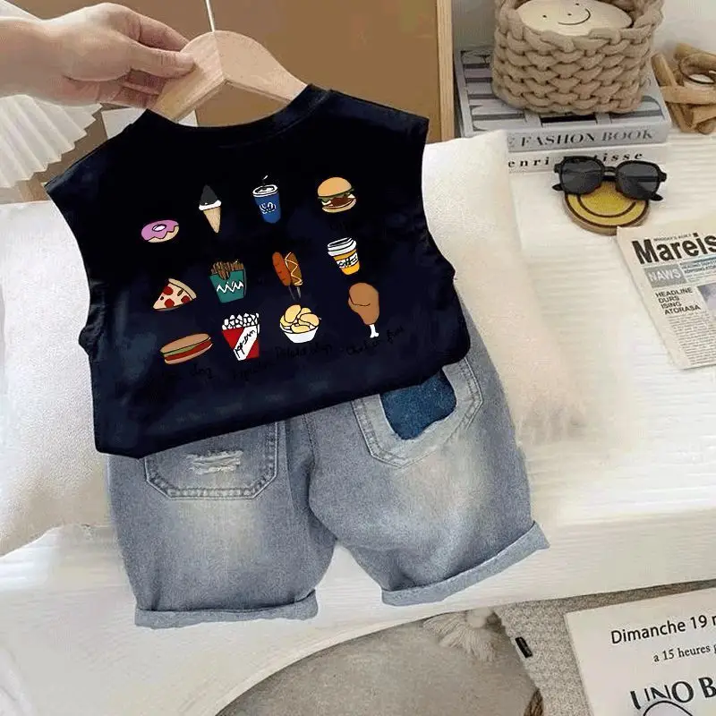100 Cotton Cartoon Vest Boys Girls Sleeveless Summer Top