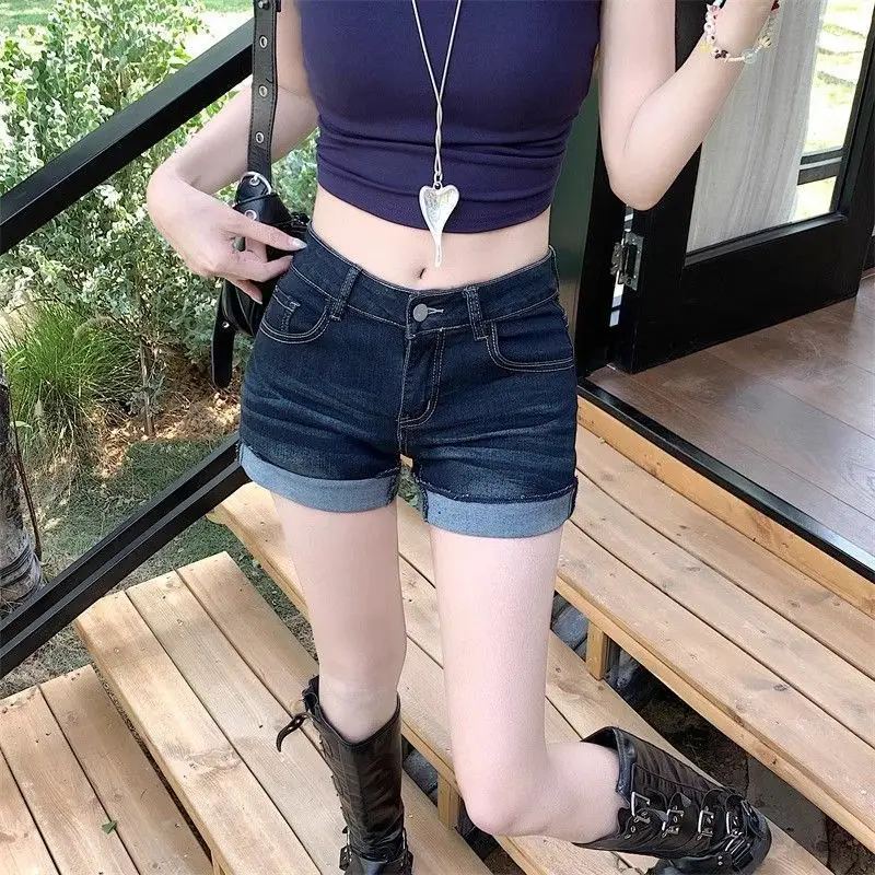 Dark Blue Rolled Edge Denim Shorts for Women 2025 — feature 12