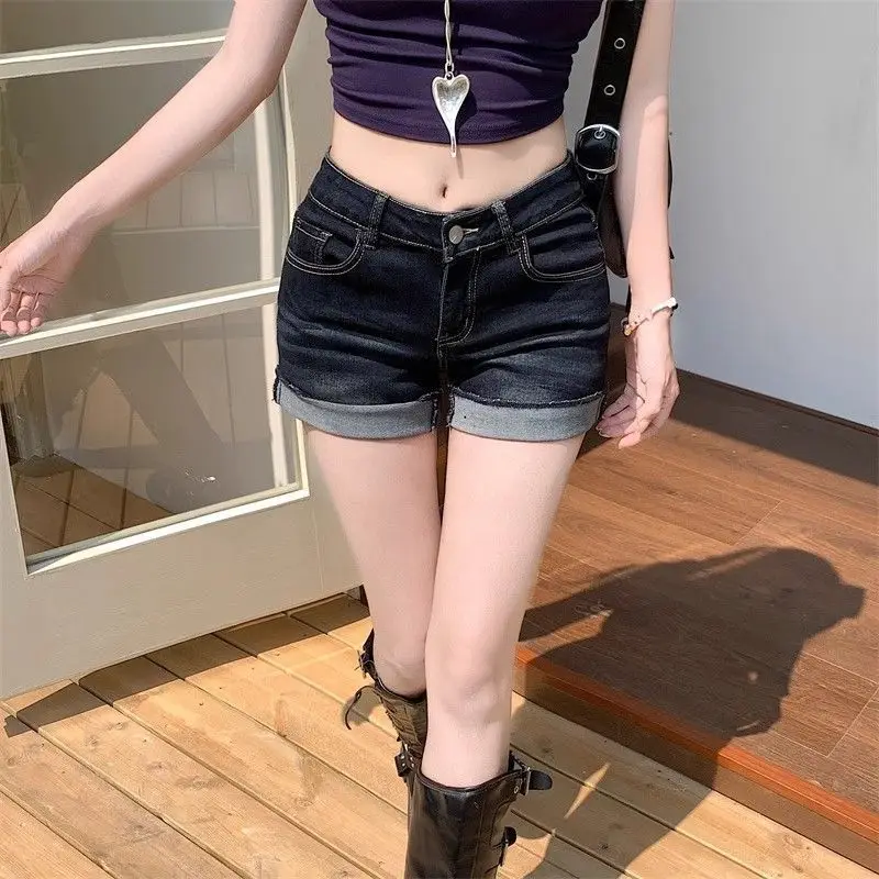 Dark Blue Rolled Edge Denim Shorts for Women 2025 — feature 13