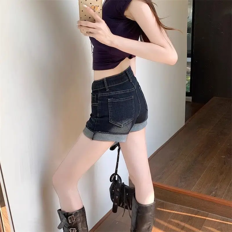 Dark Blue Rolled Edge Denim Shorts for Women 2025 — feature 14