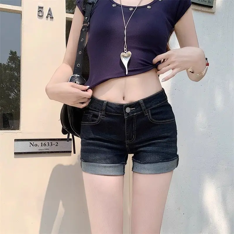 Dark Blue Rolled Edge Denim Shorts for Women 2025 — feature 5