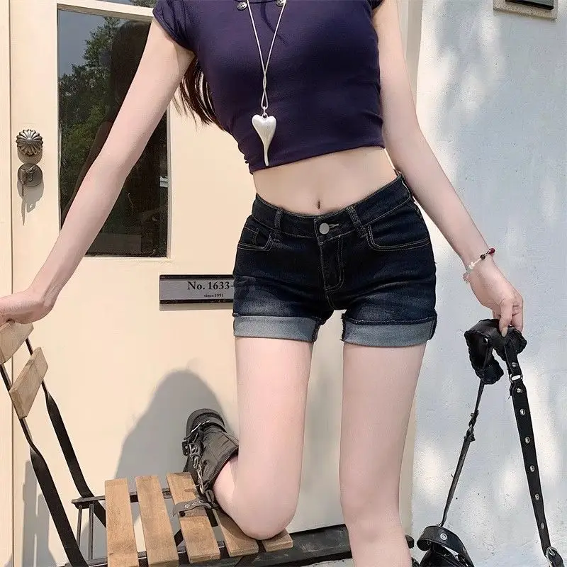Dark Blue Rolled Edge Denim Shorts for Women 2025 — feature 6
