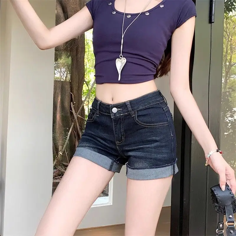 Dark Blue Rolled Edge Denim Shorts for Women 2025 — feature 8