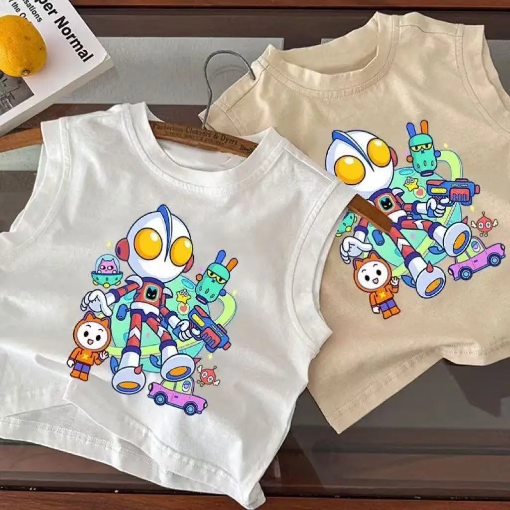 Kids Cartoon Ultraman Sleeveless Vest T-Shirt Navy Blue - Image 6