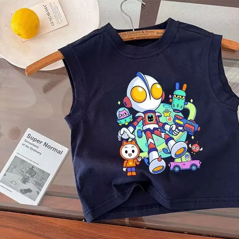 Kids Cartoon Ultraman Sleeveless Vest T-Shirt Navy Blue - Image 7