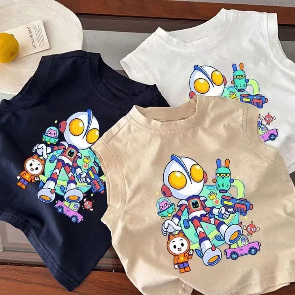 Kids Cartoon Ultraman Sleeveless Vest T-Shirt Navy Blue — feature 1