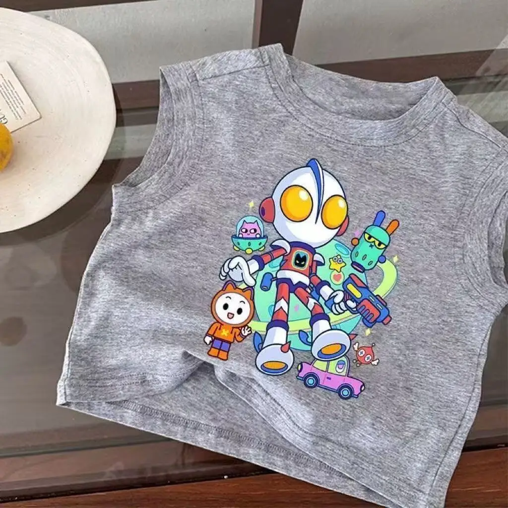 Kids Cartoon Ultraman Sleeveless Vest T-Shirt Navy Blue - Image 3