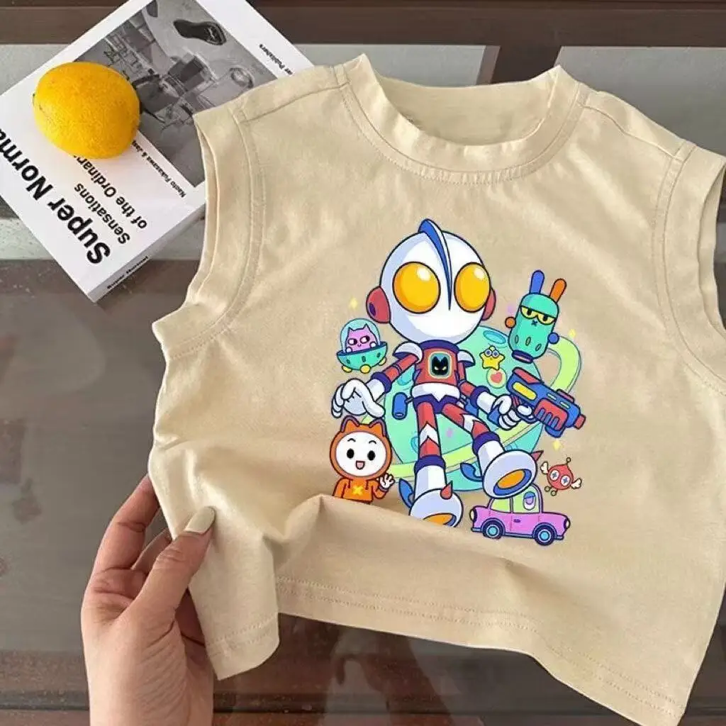 Kids Cartoon Ultraman Sleeveless Vest T-Shirt Navy Blue - Image 4
