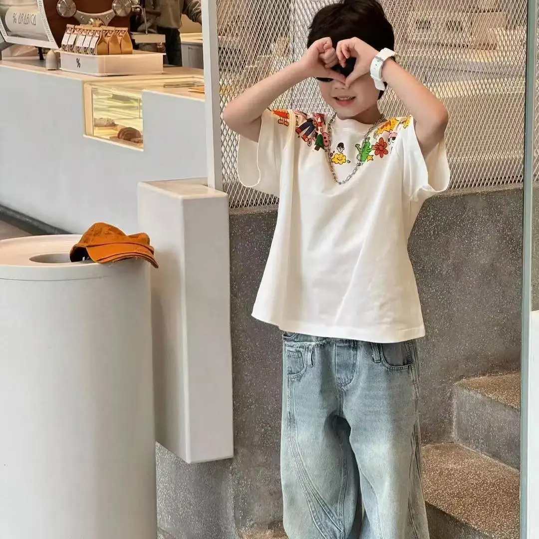 Children's Cartoon Print Short Sleeve T-Shirt White 2025 - Image 4