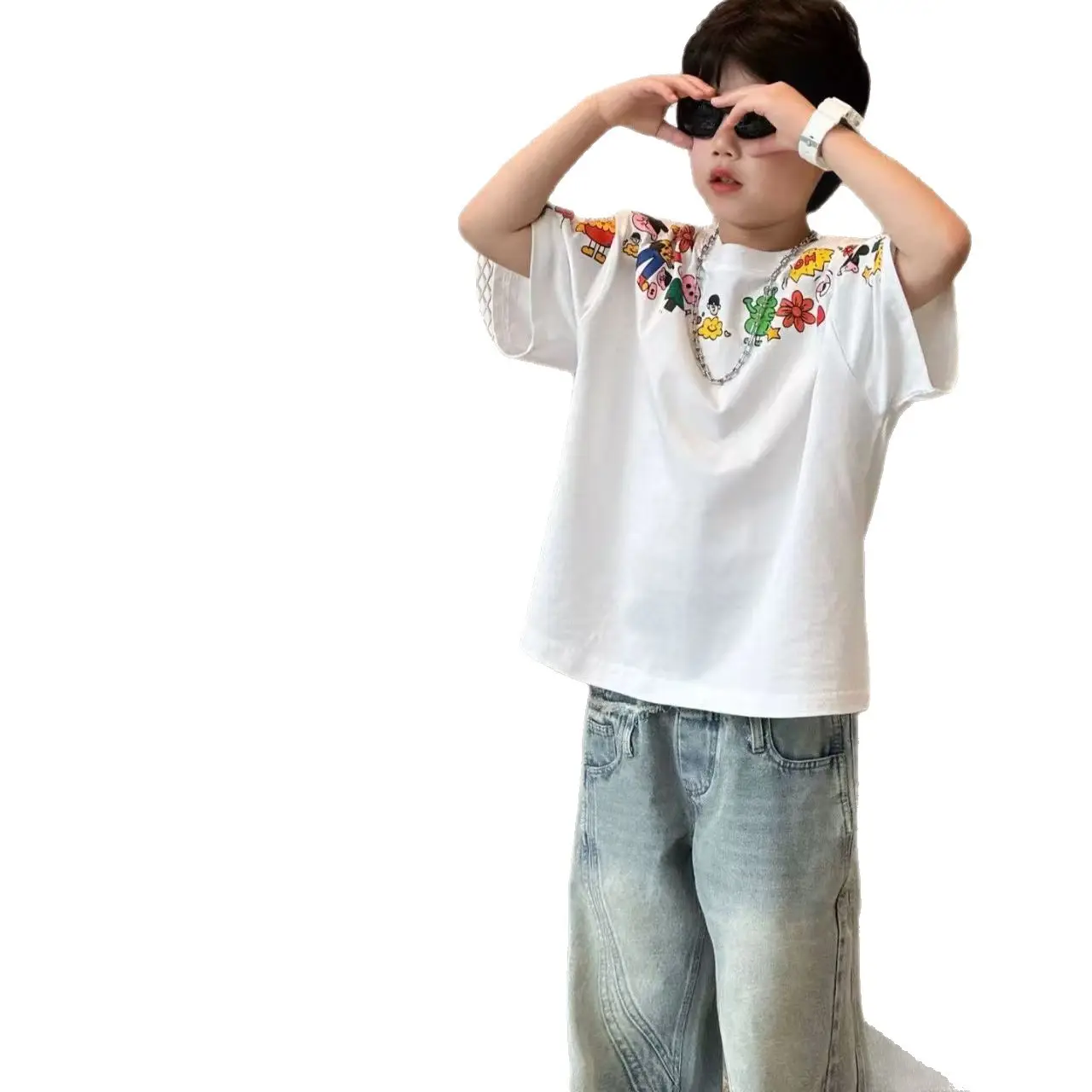 Children's Cartoon Print Short Sleeve T-Shirt White 2025 - Image 7