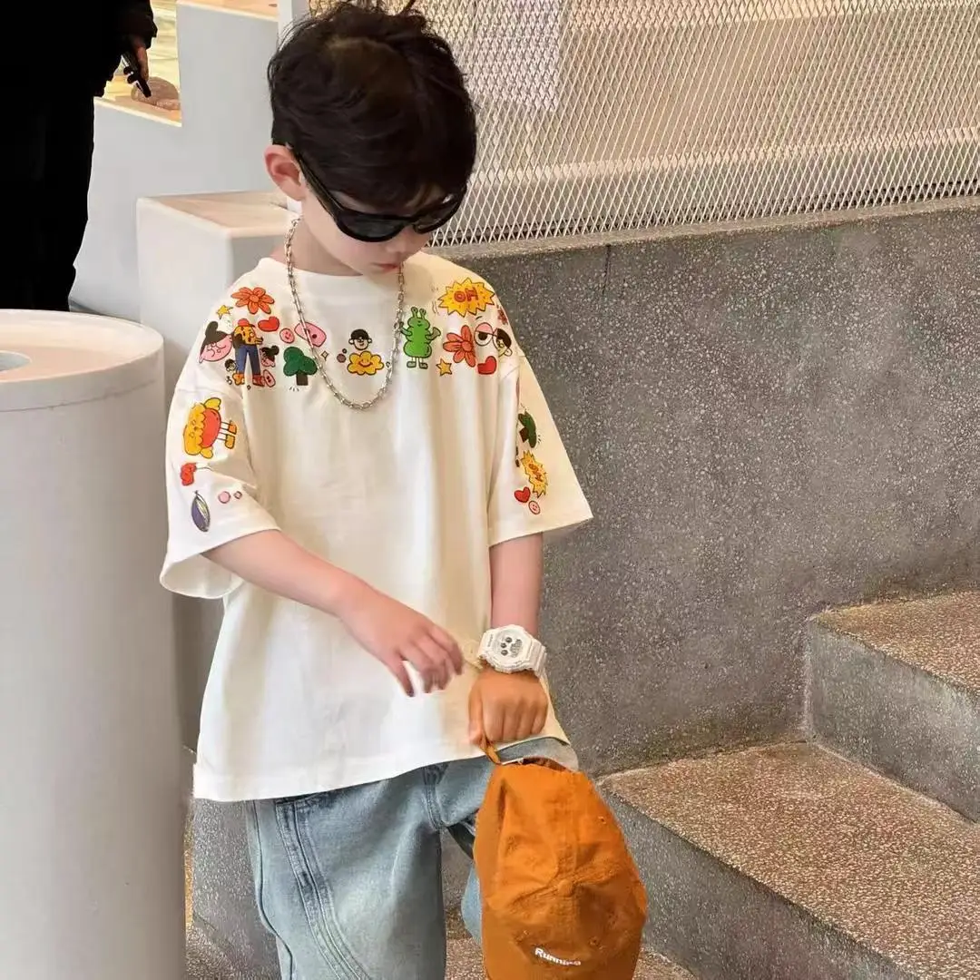 Children's Cartoon Print Short Sleeve T-Shirt White 2025 — feature 2