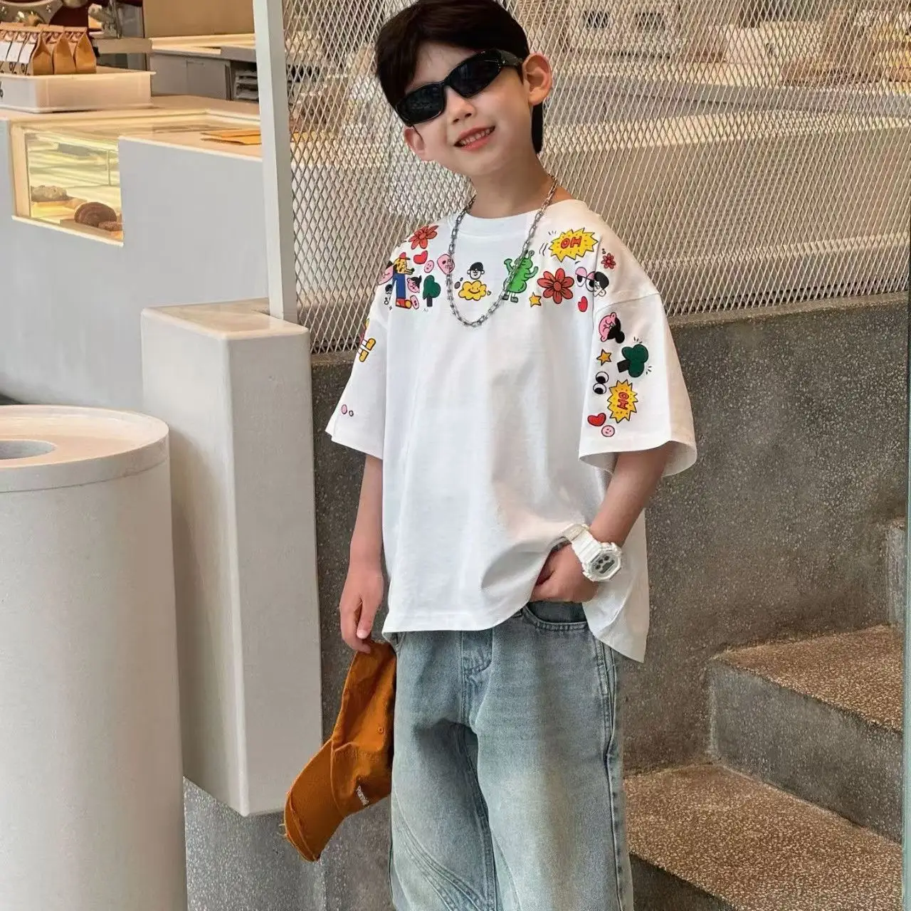 Children's Cartoon Print Short Sleeve T-Shirt White 2025 — feature 8