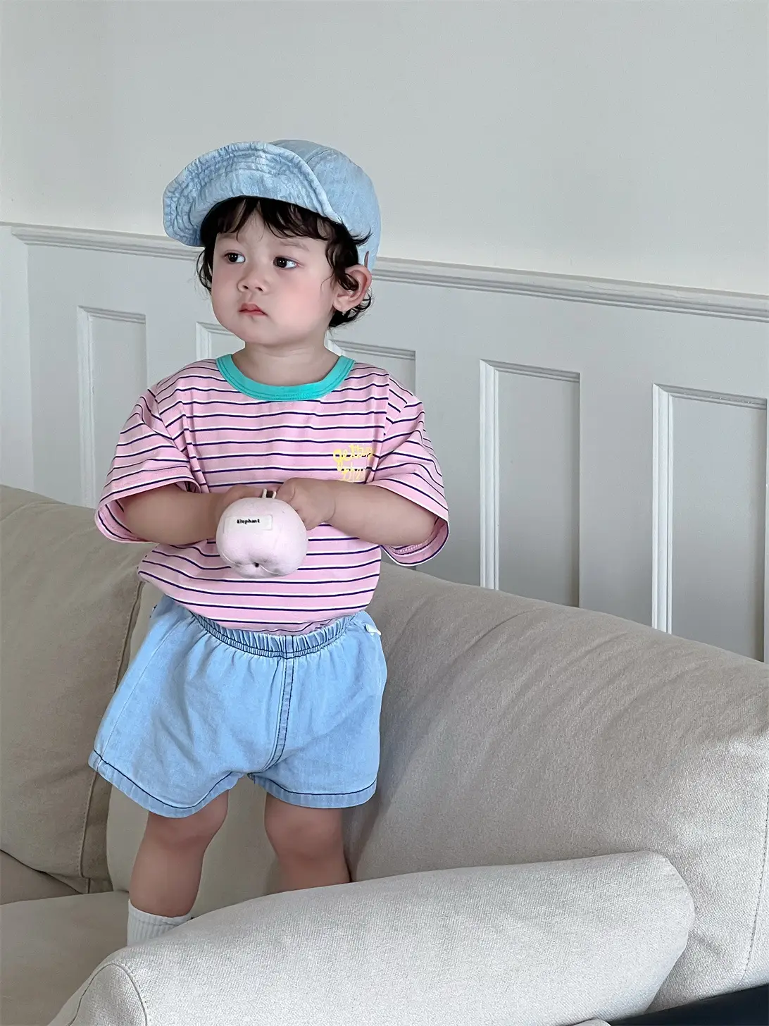 Kids Striped T-Shirt Denim Shorts Suit Boys New