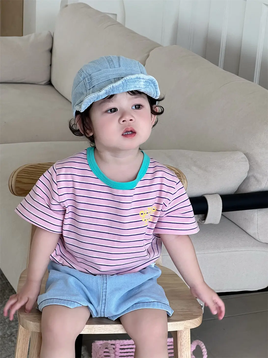 Kids Striped T-Shirt Denim Shorts Suit Boys New