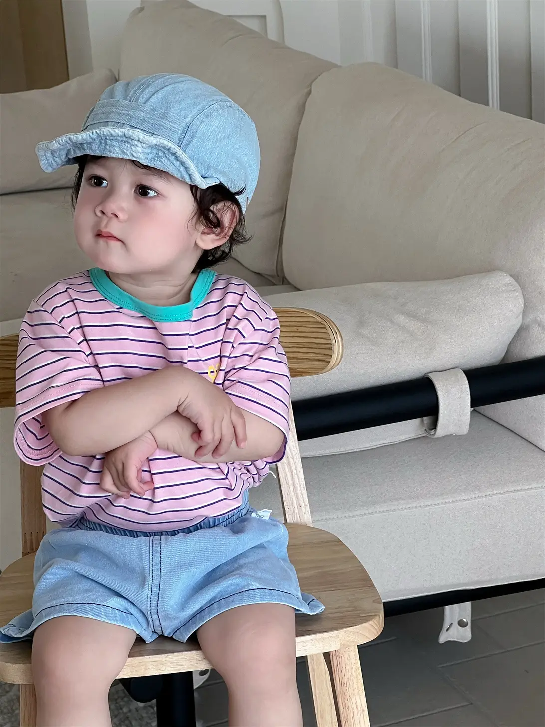 Kids Striped T-Shirt Denim Shorts Suit Boys New