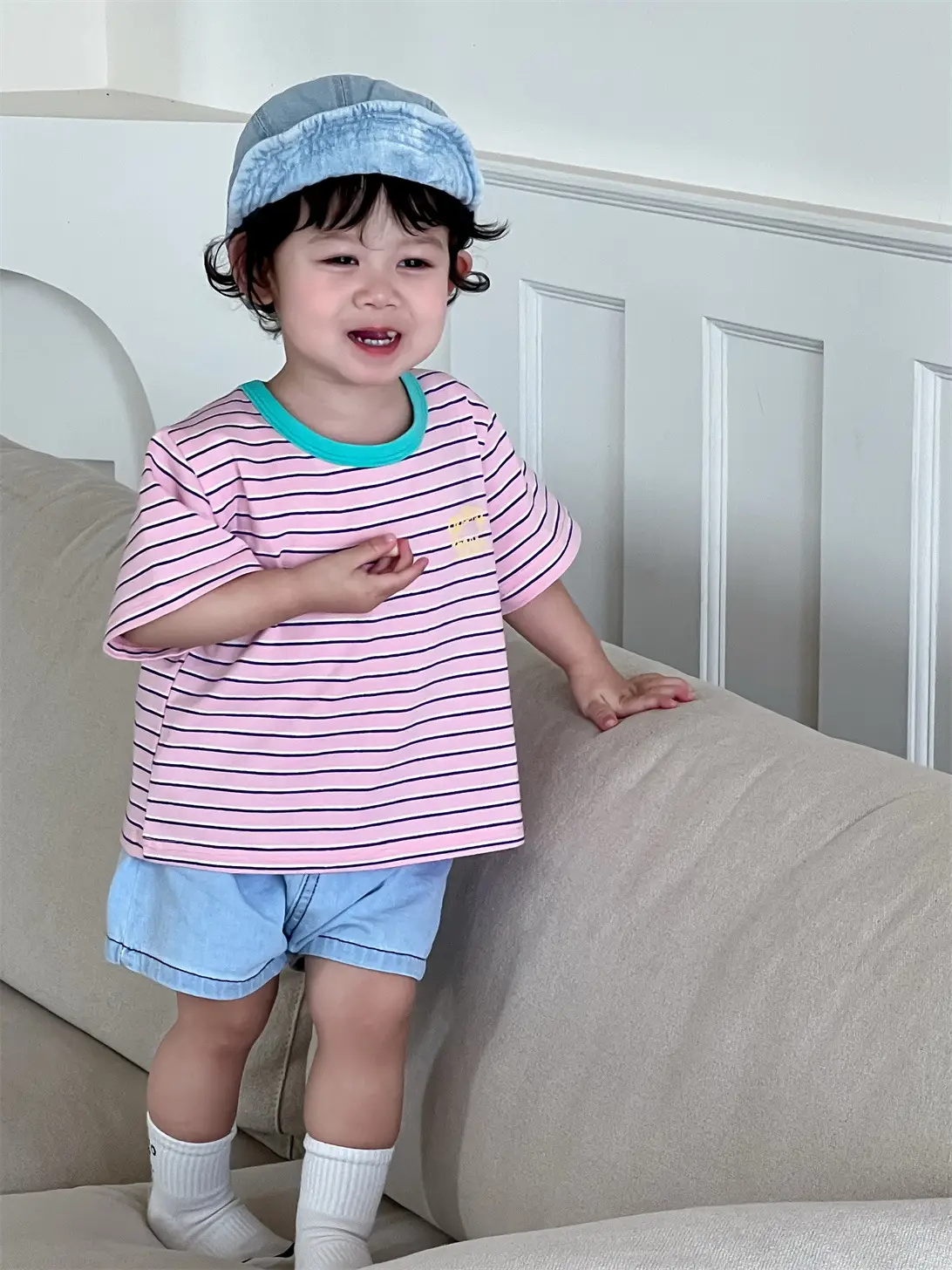 Kids Striped T-Shirt Denim Shorts Suit Boys New — feature 10