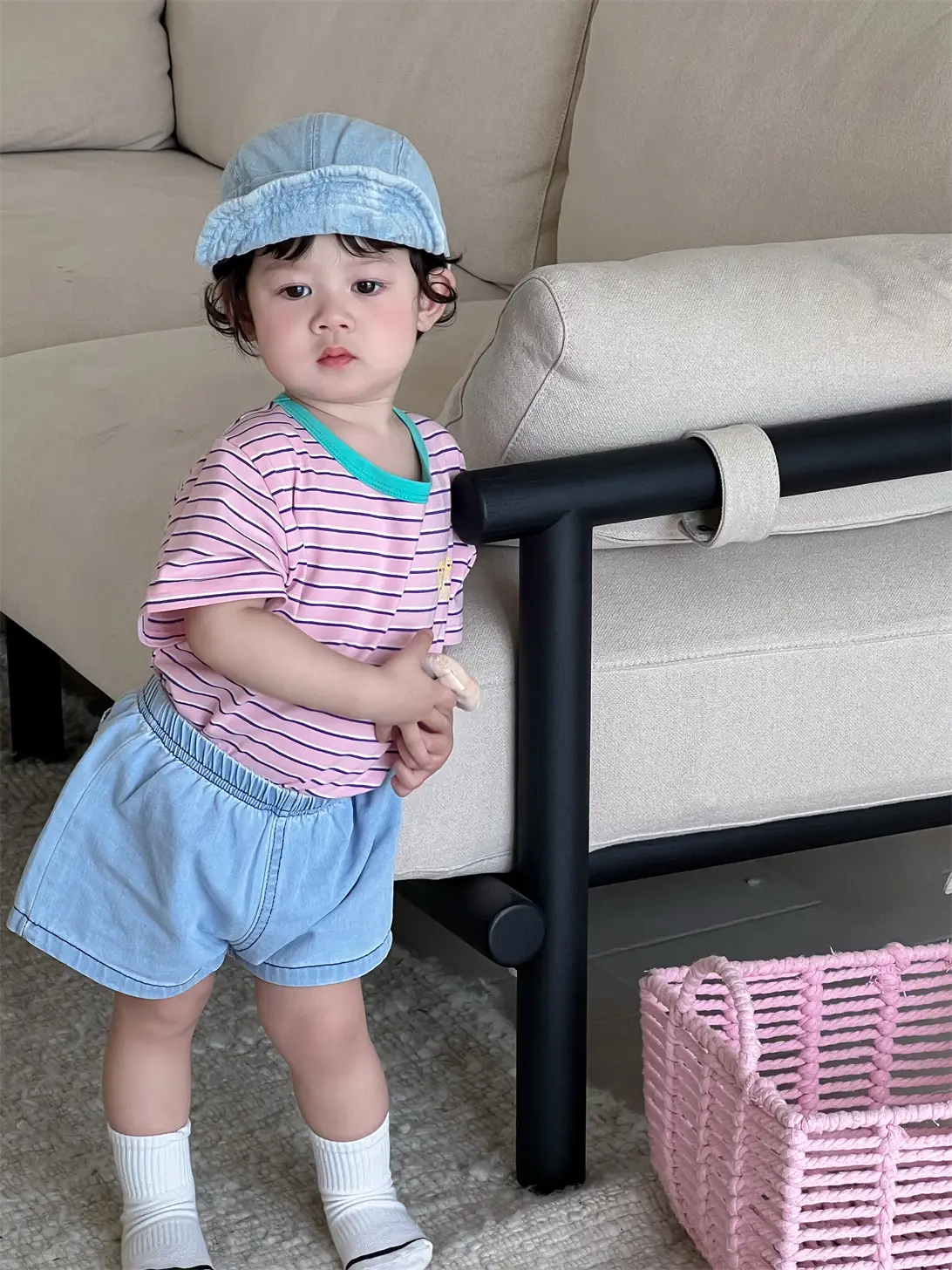Kids Striped T-Shirt Denim Shorts Suit Boys New — feature 8