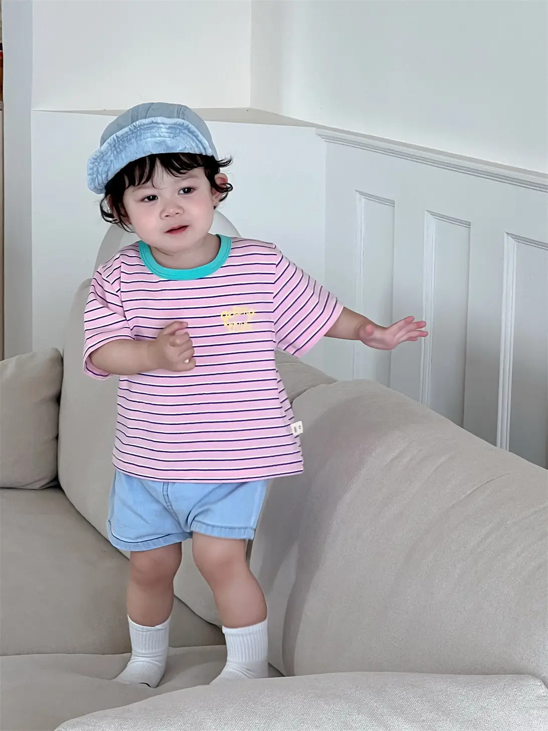 Kids Striped T-Shirt Denim Shorts Suit Boys New — feature 9