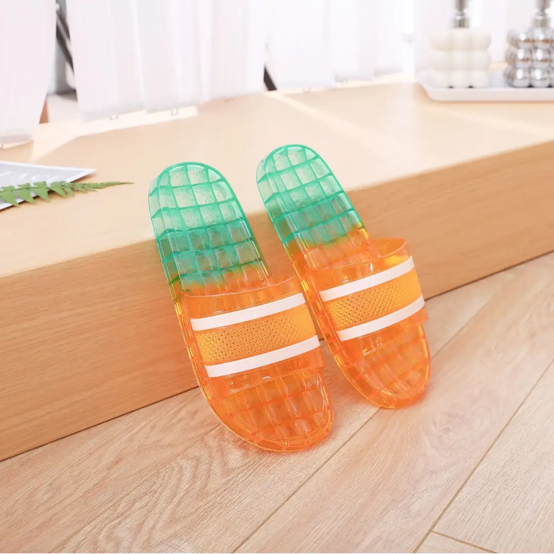 Women's Slippers for Home Use, Flat-Soled, Wear-Resistant, Striped, Suitable for Student Dormitories, Indoor Bathing, and Home Use, Crystal Sandals - Image 8