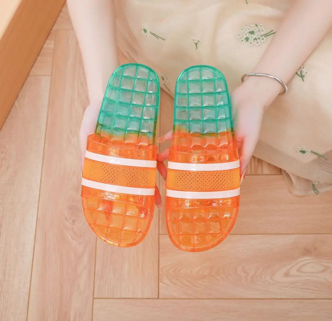 Women's Slippers for Home Use, Flat-Soled, Wear-Resistant, Striped, Suitable for Student Dormitories, Indoor Bathing, and Home Use, Crystal Sandals — feature 1