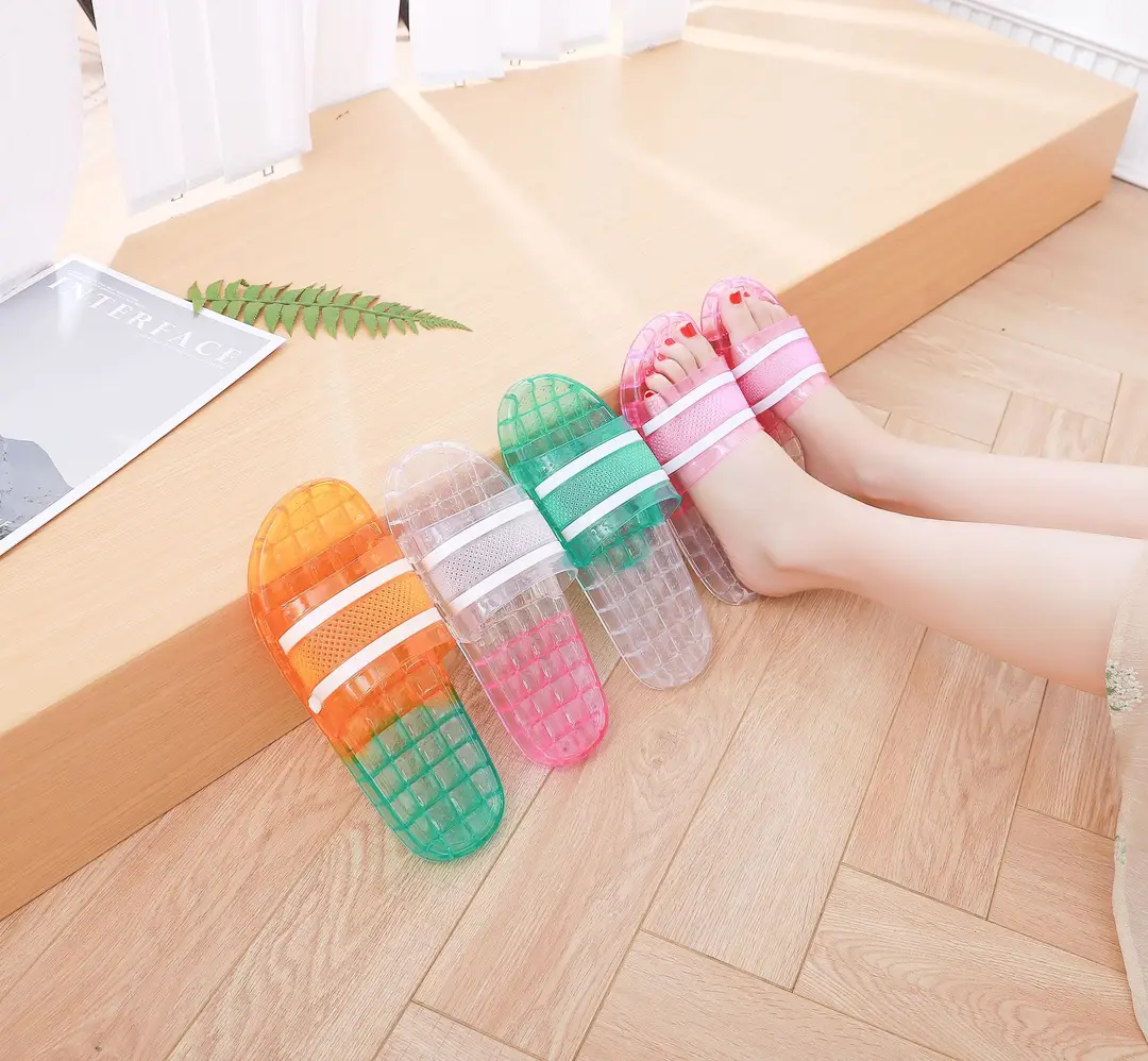 Women's Slippers for Home Use, Flat-Soled, Wear-Resistant, Striped, Suitable for Student Dormitories, Indoor Bathing, and Home Use, Crystal Sandals — feature 20