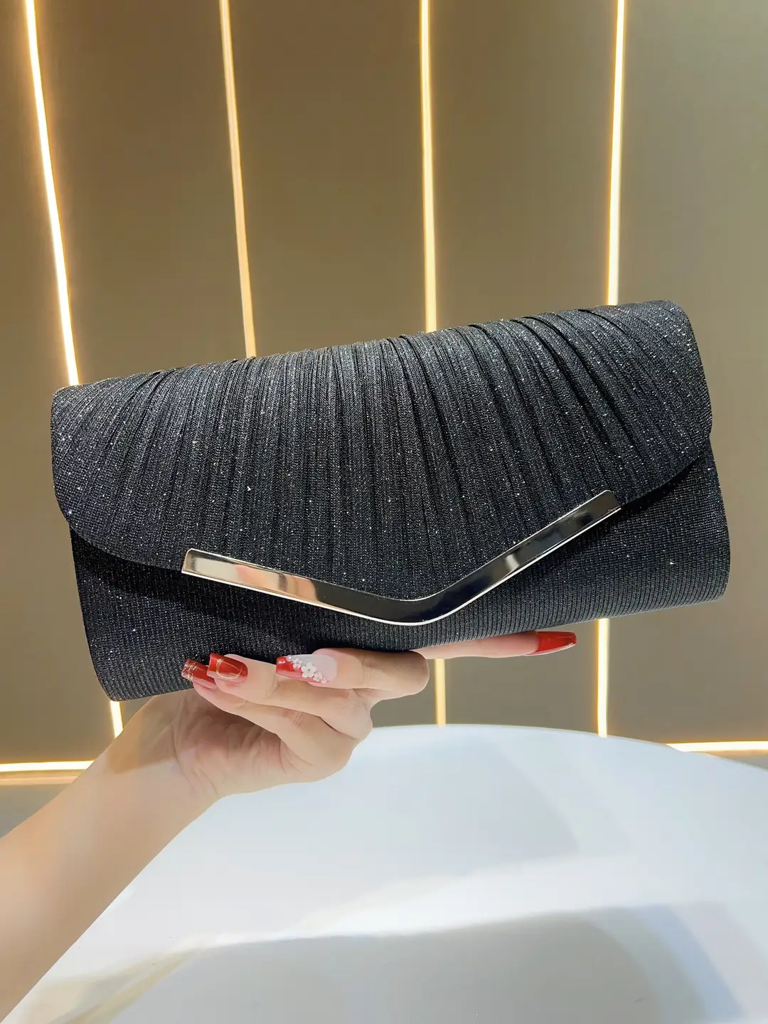 Shiny Pleated Dress Bag Ktv Princess Bag Dinner Clutch Bag Party Evening Bag Crossbody Banquet Bag New Style — feature 10