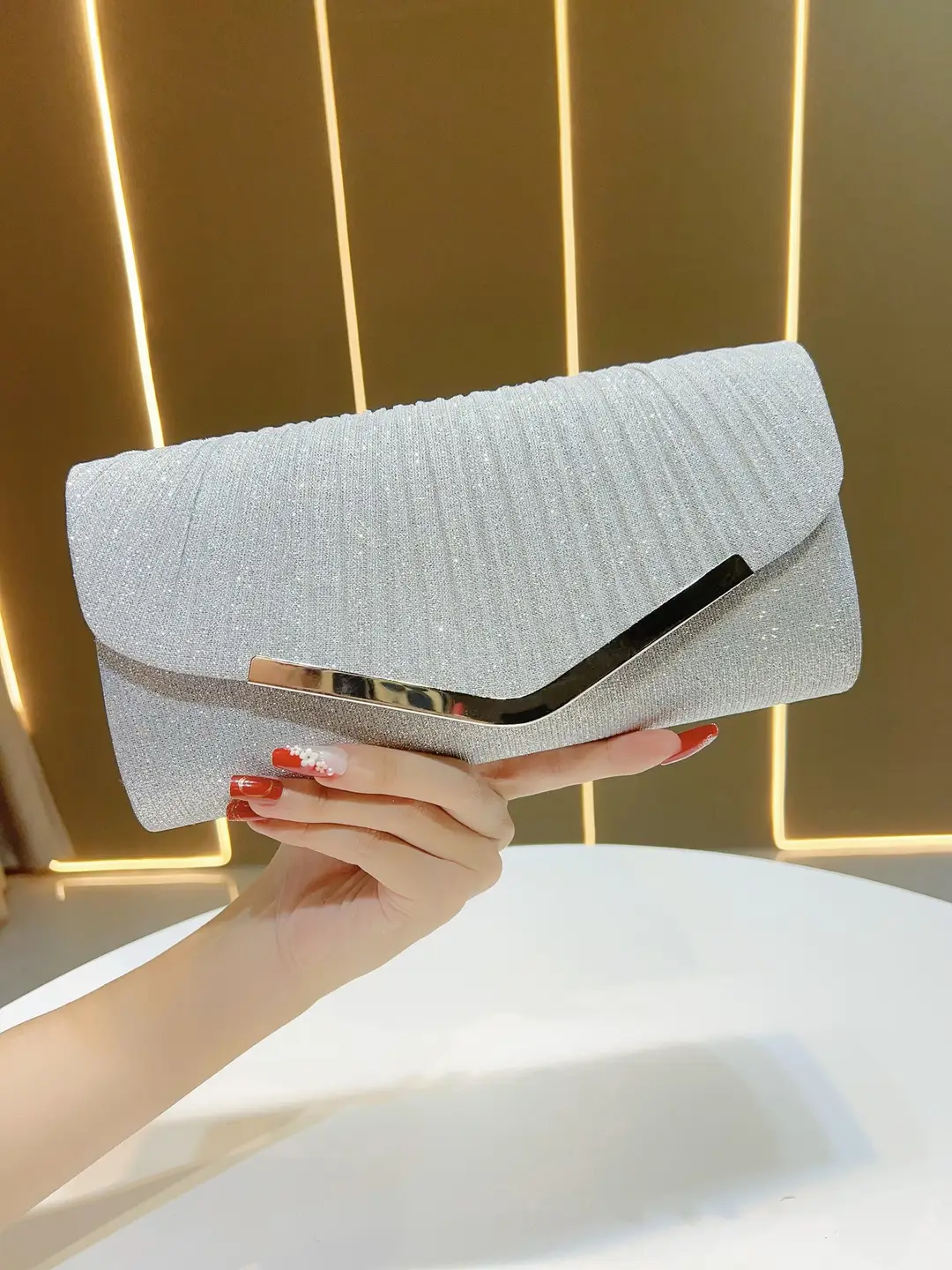 Shiny Pleated Dress Bag Ktv Princess Bag Dinner Clutch Bag Party Evening Bag Crossbody Banquet Bag New Style — feature 9