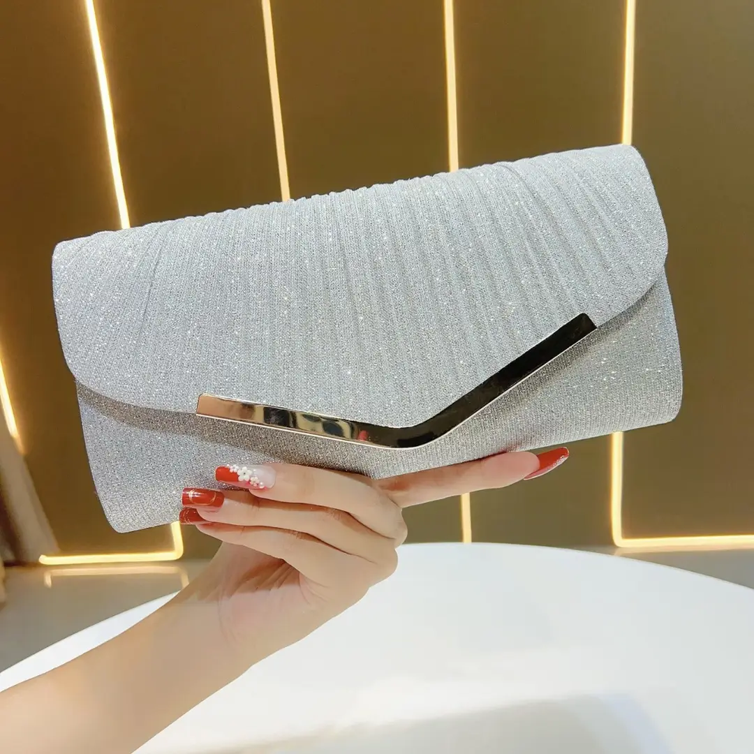 Shiny Pleated Dress Bag Ktv Princess Bag Dinner Clutch Bag Party Evening Bag Crossbody Banquet Bag New Style