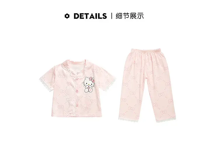 Girls' Pajamas 2025 New Children's Summer Ice Silk Short Sleeve Lace suit Cartoon Cute Baby Girl Home Clothes — feature 18