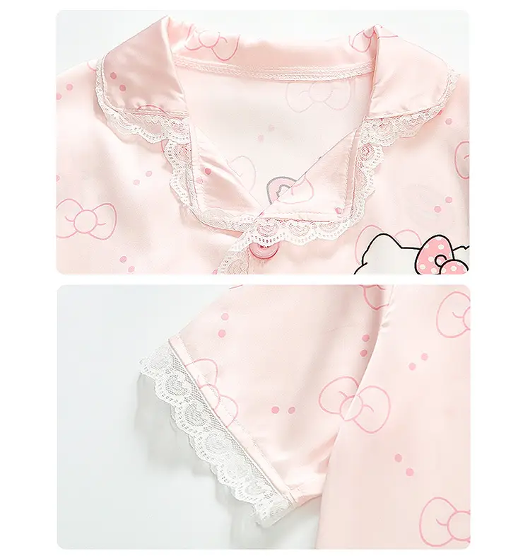 Girls' Pajamas 2025 New Children's Summer Ice Silk Short Sleeve Lace suit Cartoon Cute Baby Girl Home Clothes — feature 19