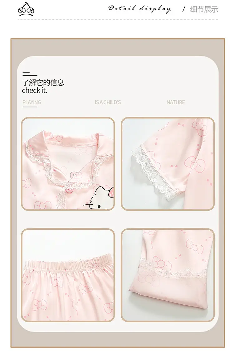 Girls' Pajamas 2025 New Children's Summer Ice Silk Short Sleeve Lace suit Cartoon Cute Baby Girl Home Clothes — feature 6