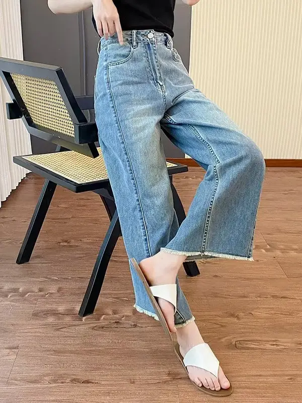 plus size Women's Summer New Straight-Leg Jeans Slimming Chubby Sister Pear-Shaped Body Loose Wide-Leg Pants for Small Men
